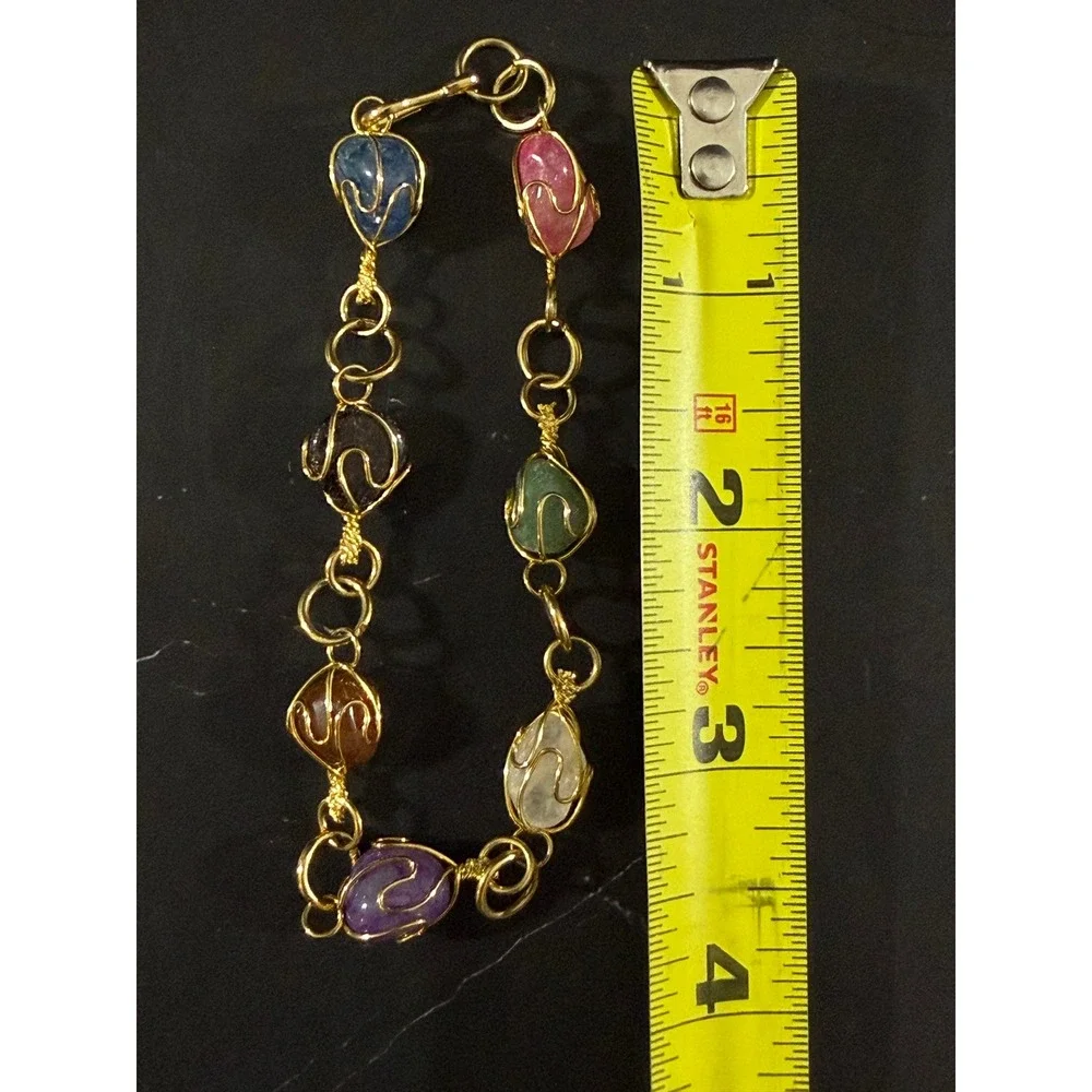 Vintage Multicolor Semi Precious Stone Wire Wrapped Caged 9
